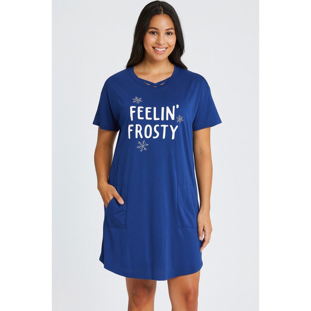Sweet Treasures “Feelin’ Frosty” Blue Nightshirt Size Small